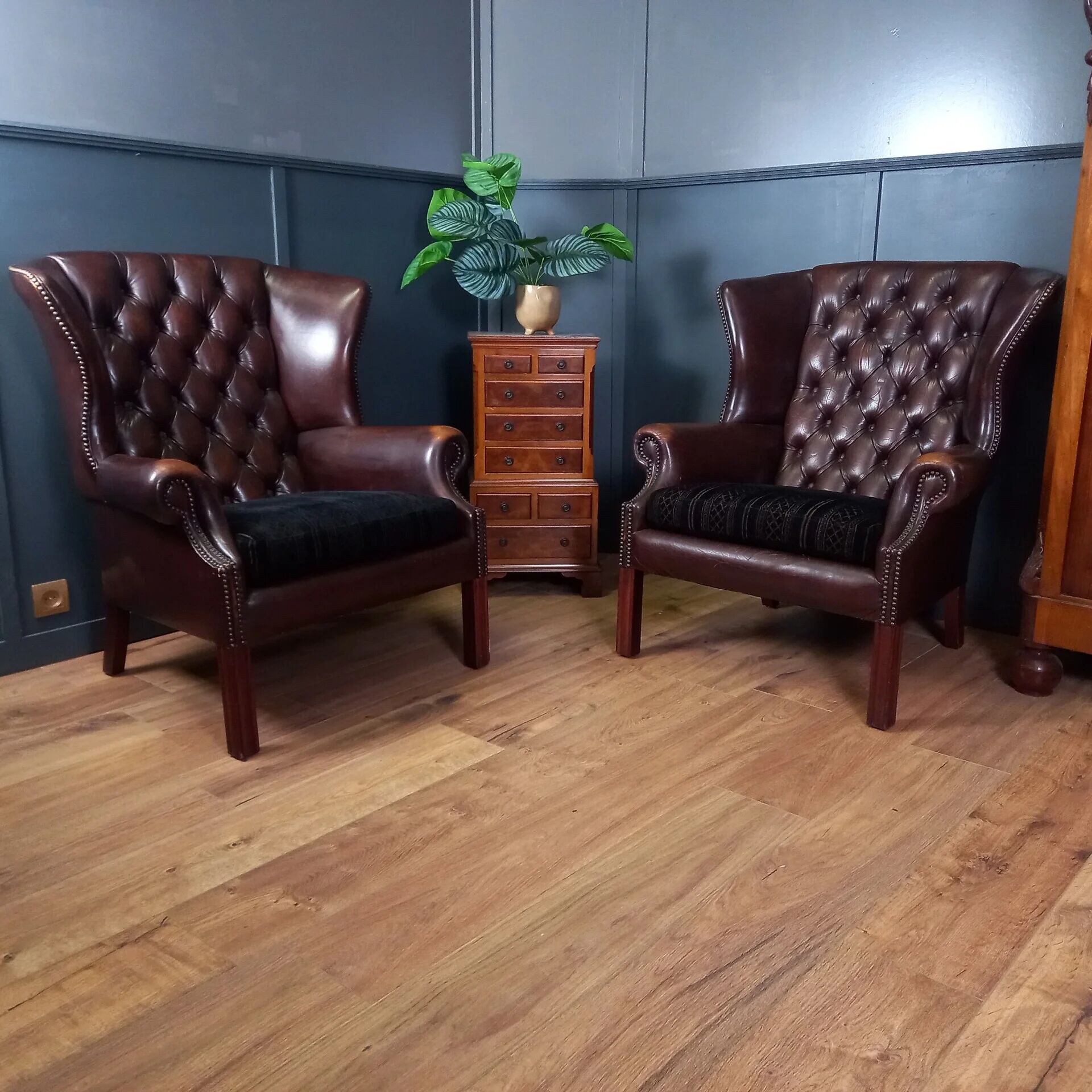 2x Chesterfield wingback armchair