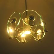 Chandelier en argent avec 6 disques en verre cristal, Italie années 1960.