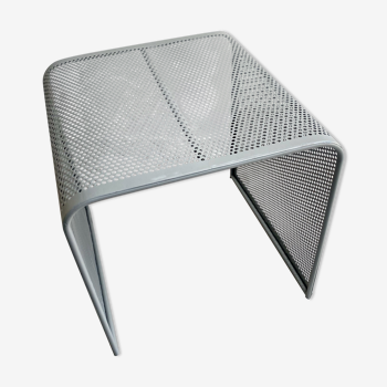 Vintage gray perforated metal side table
