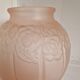 Large pink art deco vase in molded glass with flower decoration
