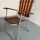 Salon de jardin vintage pliant, table et 4 fauteuils en bois et métal, 1960