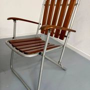 Vintage folding garden set table 4 chairs wood and metal 1960