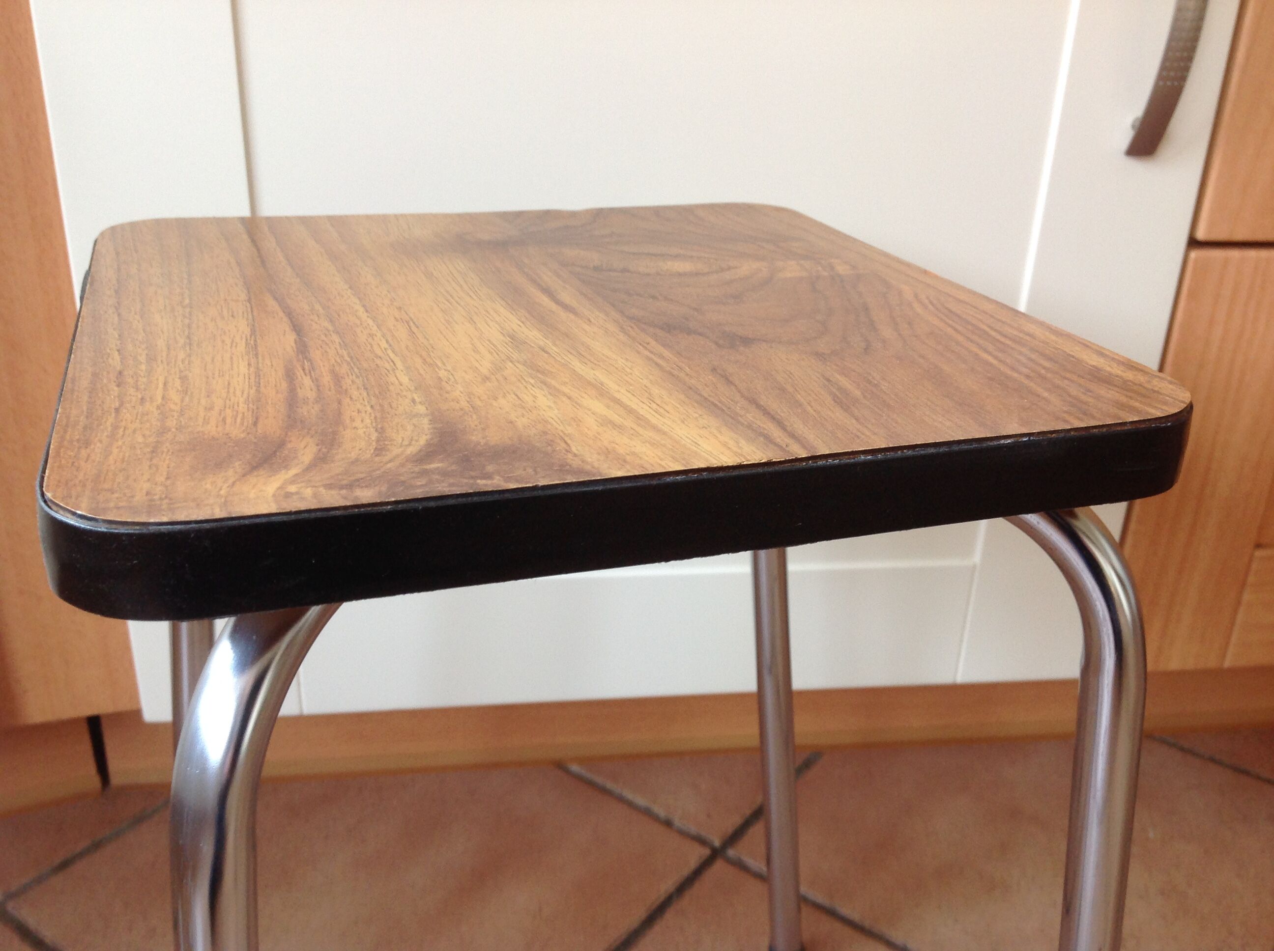 Leather in formica imitation wood and chrome feet / vintage 60s-70s