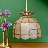 Vintage pendant light in mother-of-pearl and brass