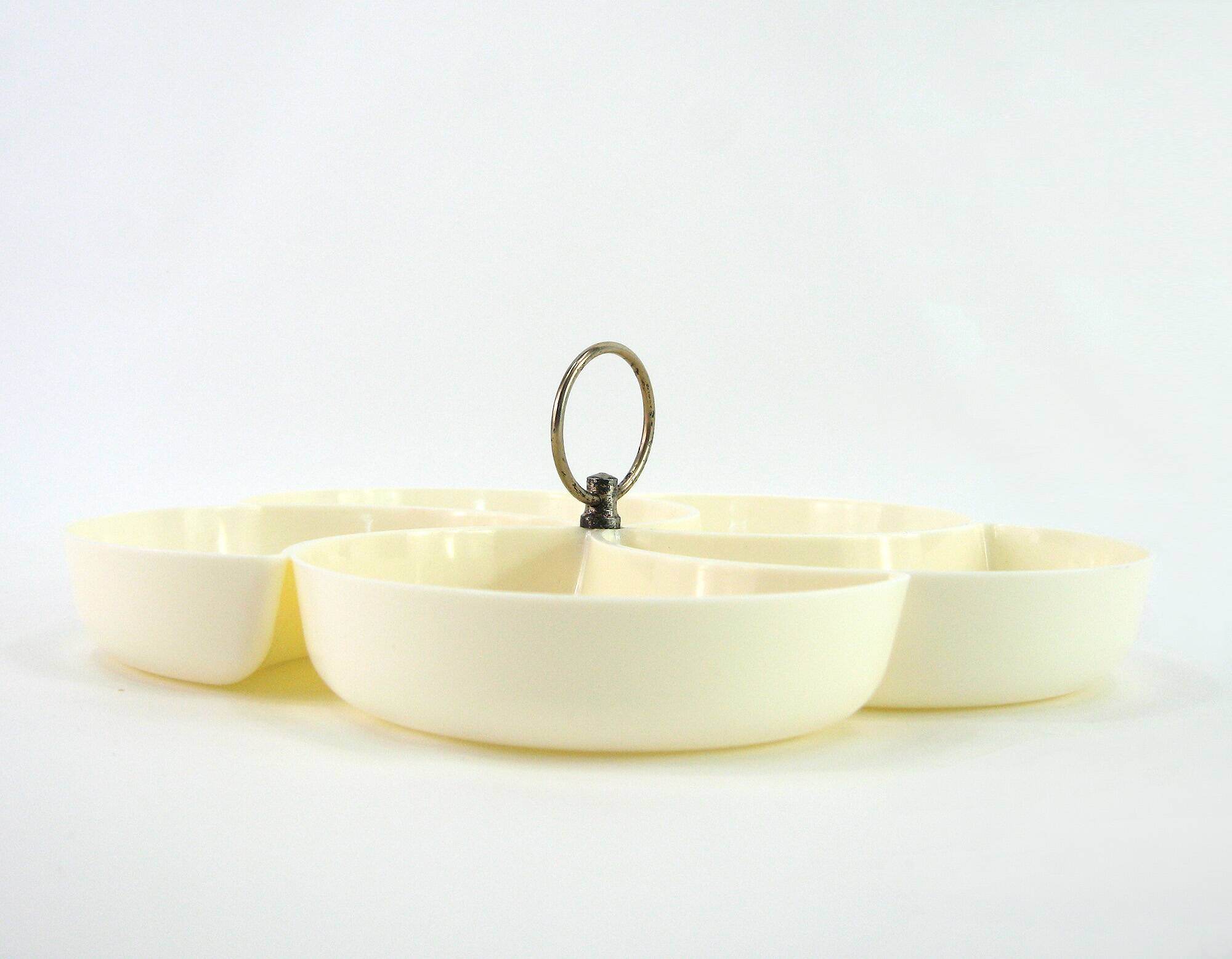 Beige plastic appetizer serving tray - flower-shaped compartments - vintage 70s