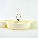 Plateau serviteur apéritif en plastique beige - compartiments en forme de fleur - vintage années 70