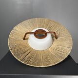 Large Mid-Century Teak and Sisal Cord Hanging Pendant by Temde Leuchten,60s