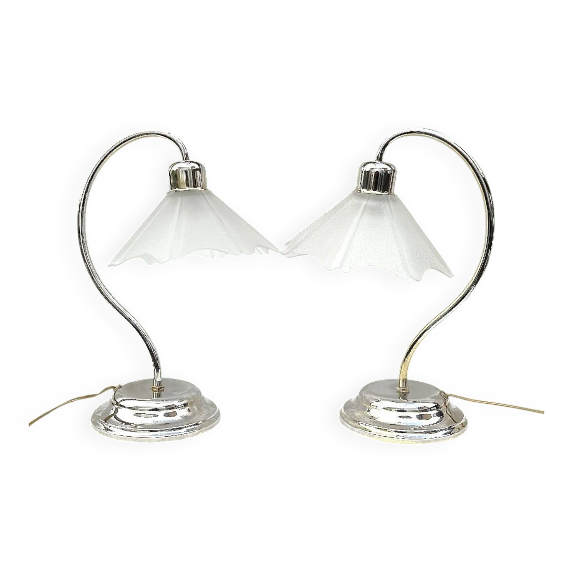 Pair of vintage lamps in chrome metal and frosted textured glass - Massive