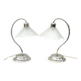 Pair of vintage lamps in chrome metal and frosted textured glass - Massive