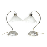 Pair of vintage lamps in chrome metal and frosted textured glass - Massive