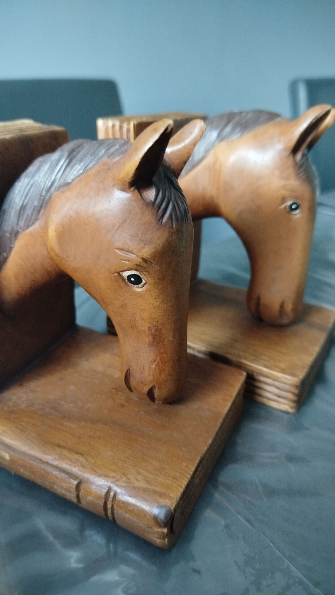 Wooden horse bookends