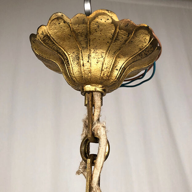 Gilded brass cage chandelier and glass tassels