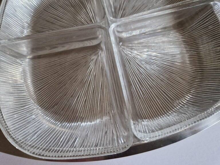 Midcentury Serving Plate Stainless Steel/Glass Cromargan, Germany, 1970s
