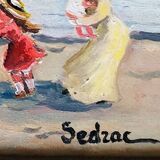 Table: Oil on canvas - lively beach landscape