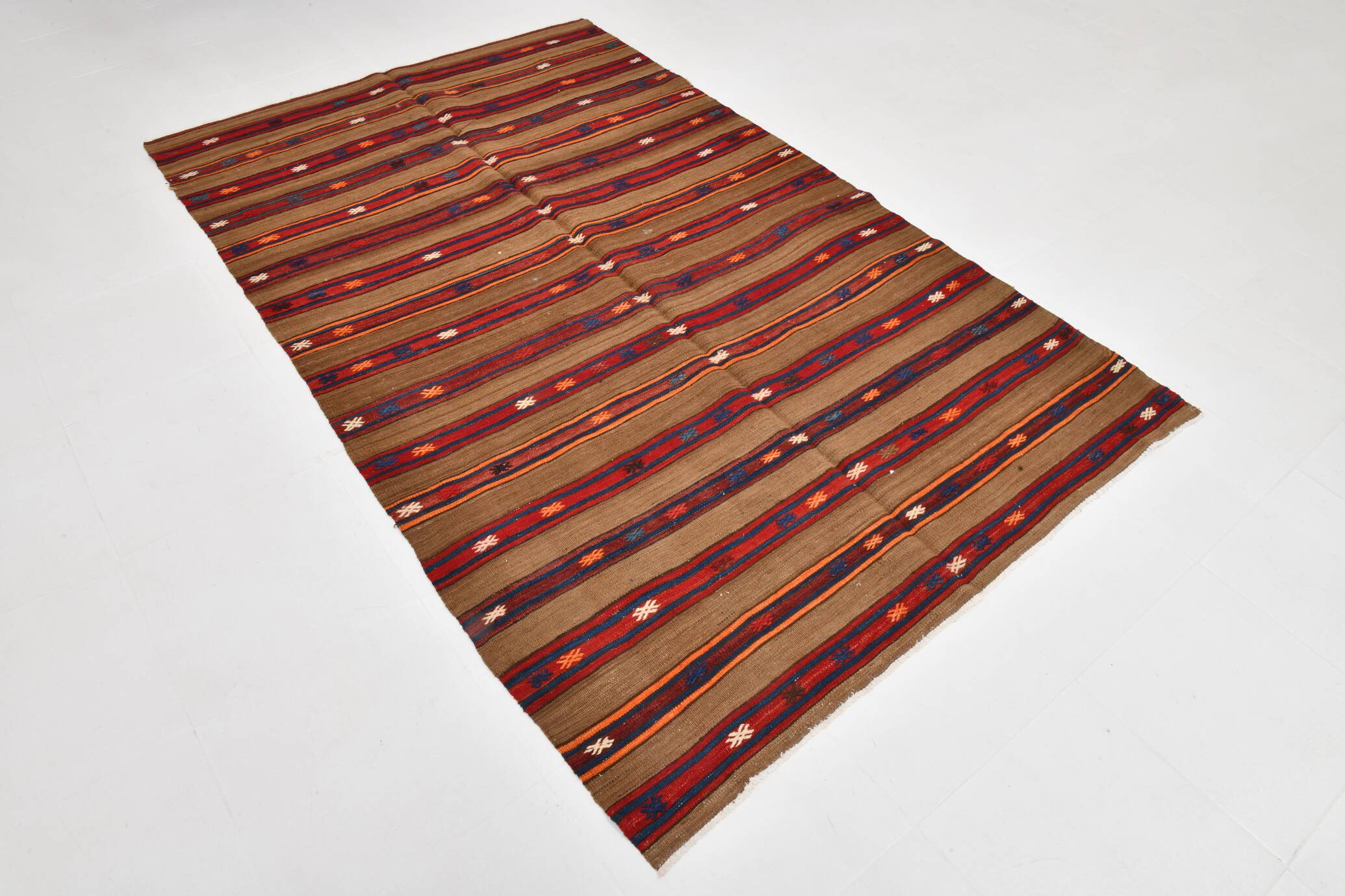 Pinstriped Pattern Red Brown Vintage Kilim Rug, 154x246Cm