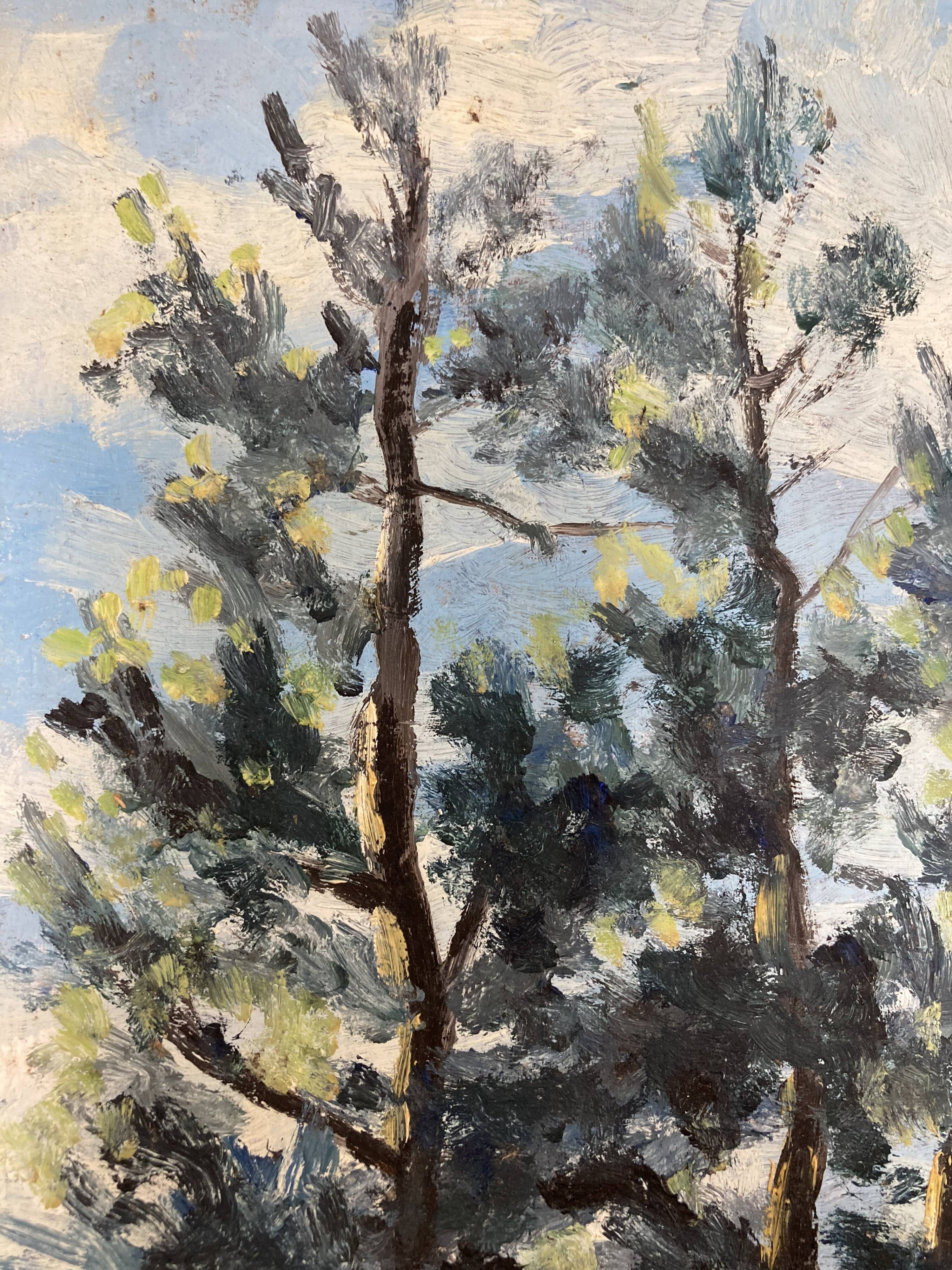 Landscape with poppies, oil on panel, Henry d'Avesnes (1907-1999)