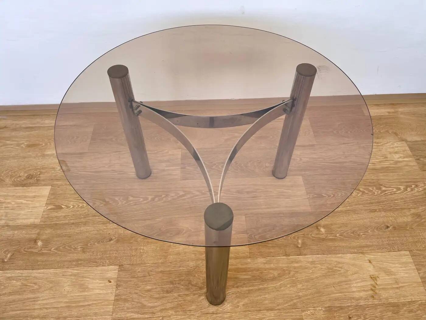 Midcentury design chrome and smoked glass coffee table - 1970s