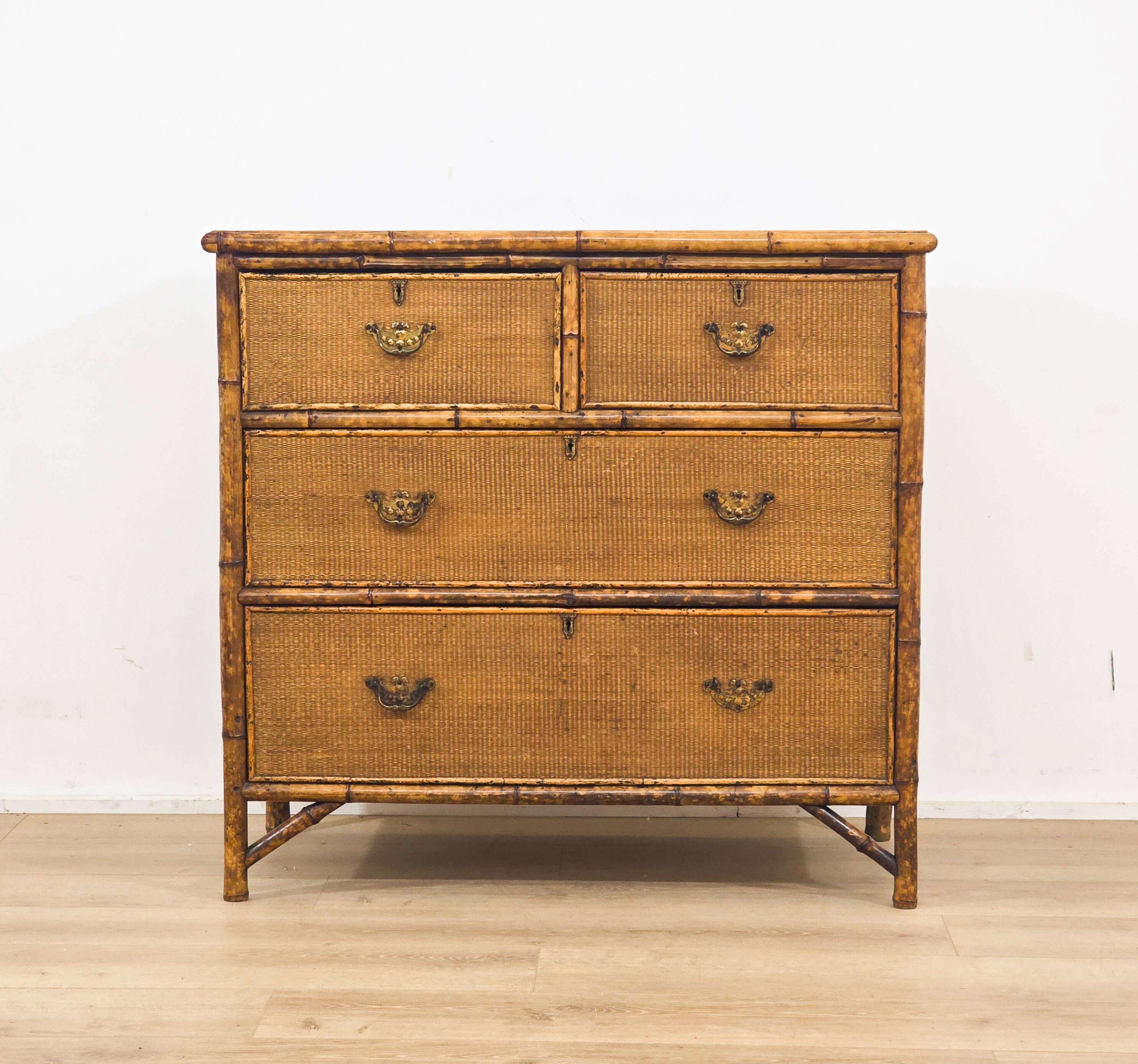 Antique bamboo and woven rattan commode – late 19th century
