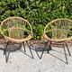 Pairs of rattan armchairs base metal year 60 vintage