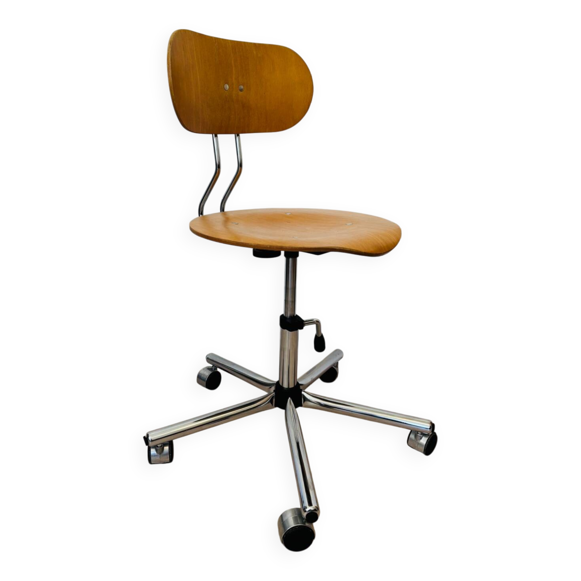 Chaise de bureau industrielle vintage en bois Kovona, Tchécoslovaquie, années 1970