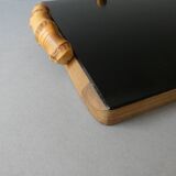 Wooden cheese board, bamboo handles, signed
