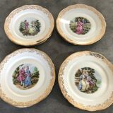 Lot of 8 plates plates pasta and enamels of limoges, decoration of gallant scenes 24.5 cm
