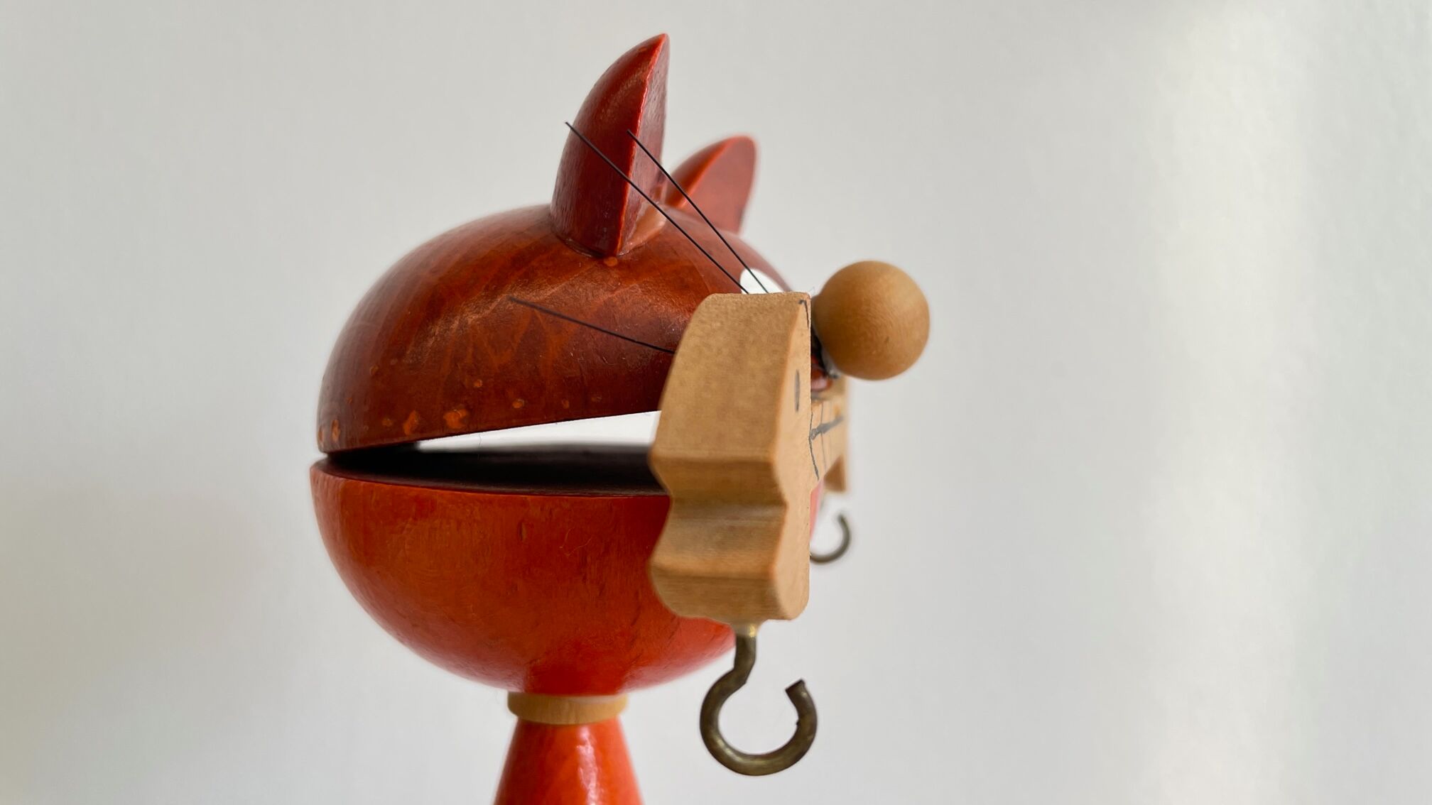 Vintage wooden cat corkscrew