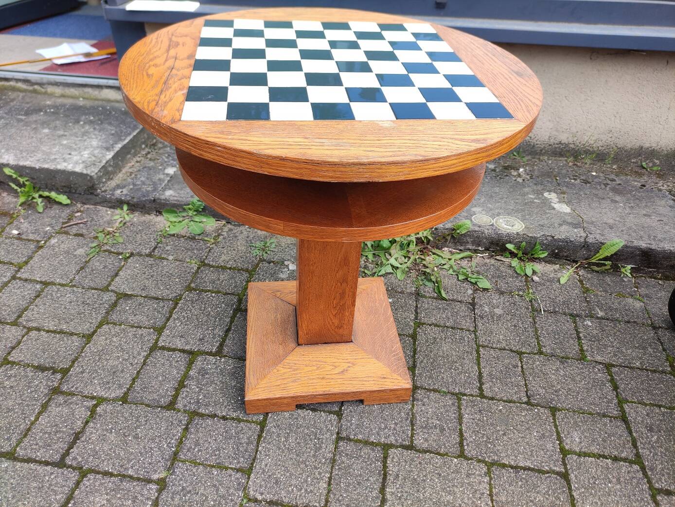 Round Chess Table - Wood - Earthenware - tiles