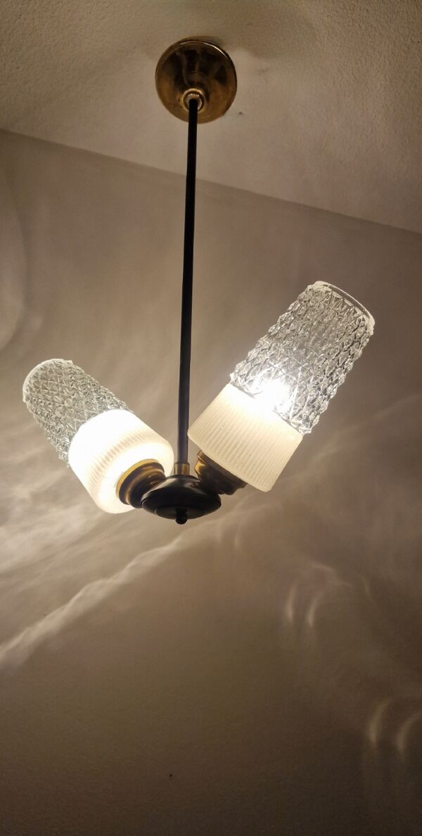 Lustre 2 feux aux verres ciselés