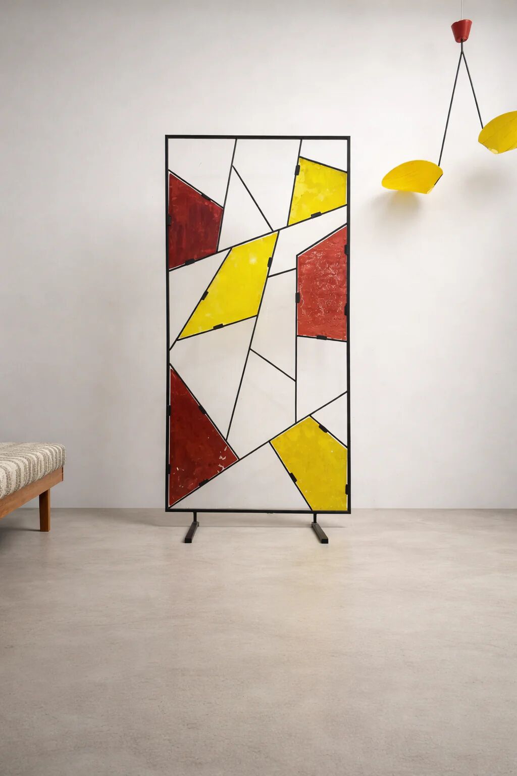 Mid-century modern geometric room divider with textured coloured glass, 1970s–1980s