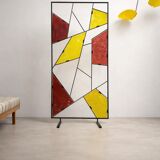 Mid-century modern geometric room divider with textured coloured glass, 1970s–1980s
