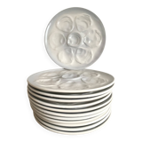 12 Saint Amand oyster plates, sky blue and white