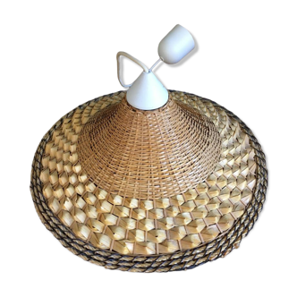 Suspension made of rattan, raffia and rope