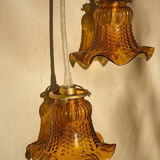Two amber tulip globe suspension