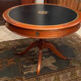 Circular table in solid mahogany and black leather claw base Restoration