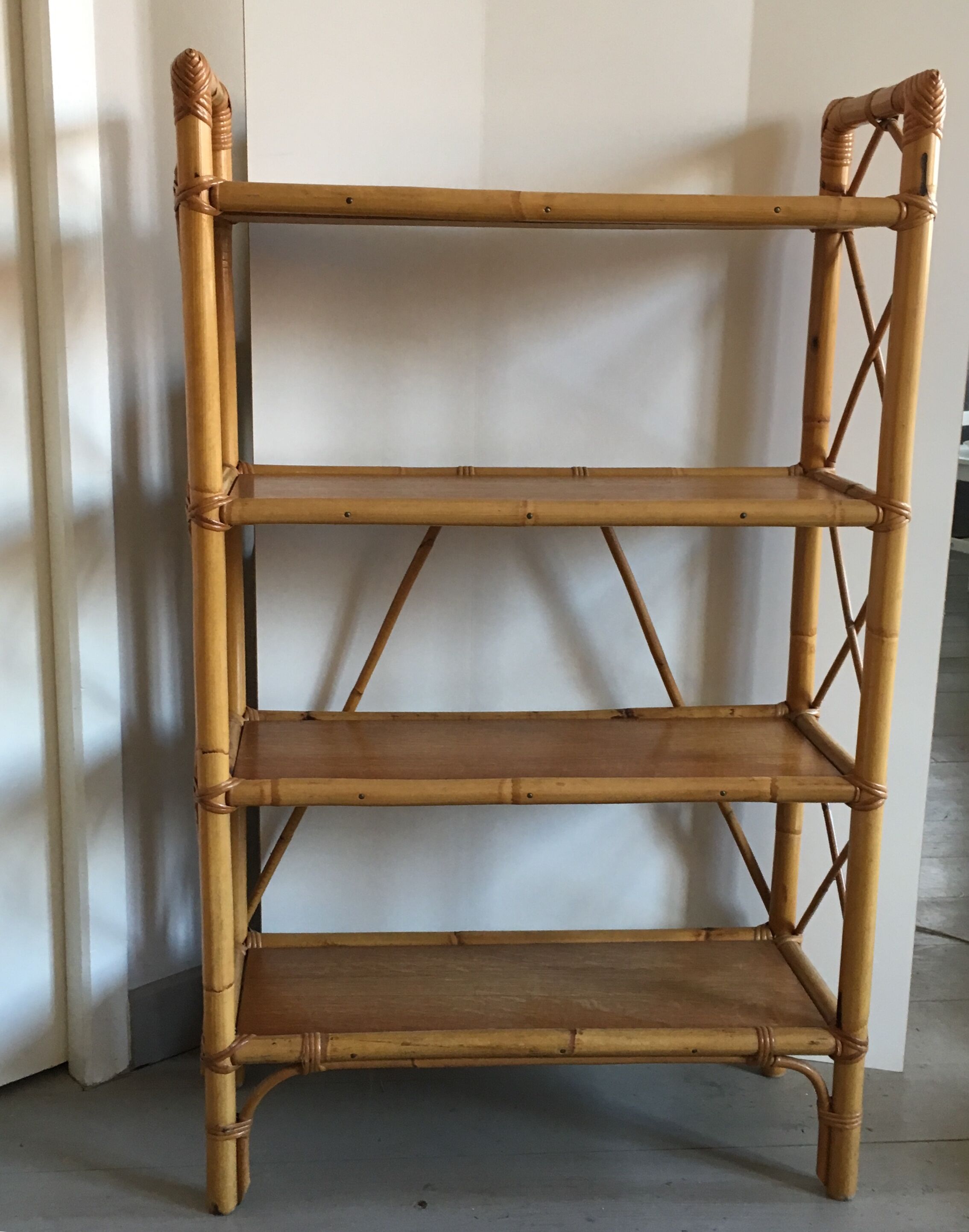 Shelf library in rattan, wood and bamboo vintage