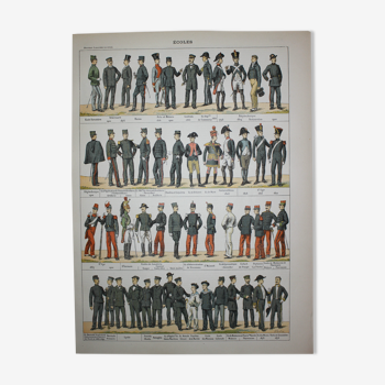 Engraving • Uniforms of the Grandes Ecoles • Original lithograph from 1898