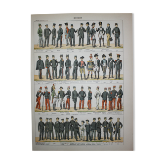 Engraving • Uniforms of the Grandes Ecoles • Original lithograph from 1898