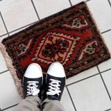 Vintage persian carpet hamadan handmade 35cm x 53cm 1970s