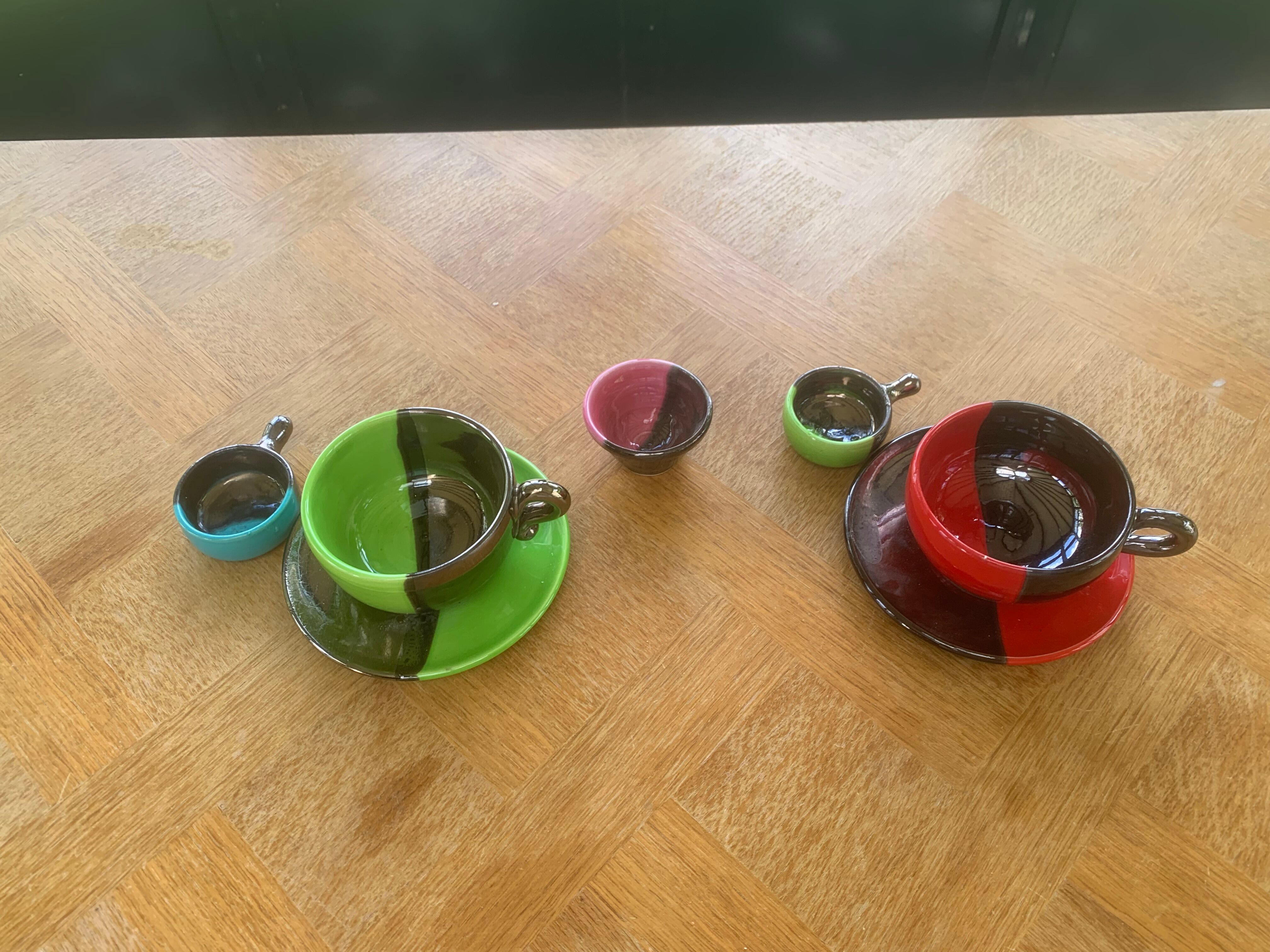 Breakfast service, two-tone glazed ceramic, vintage 1950