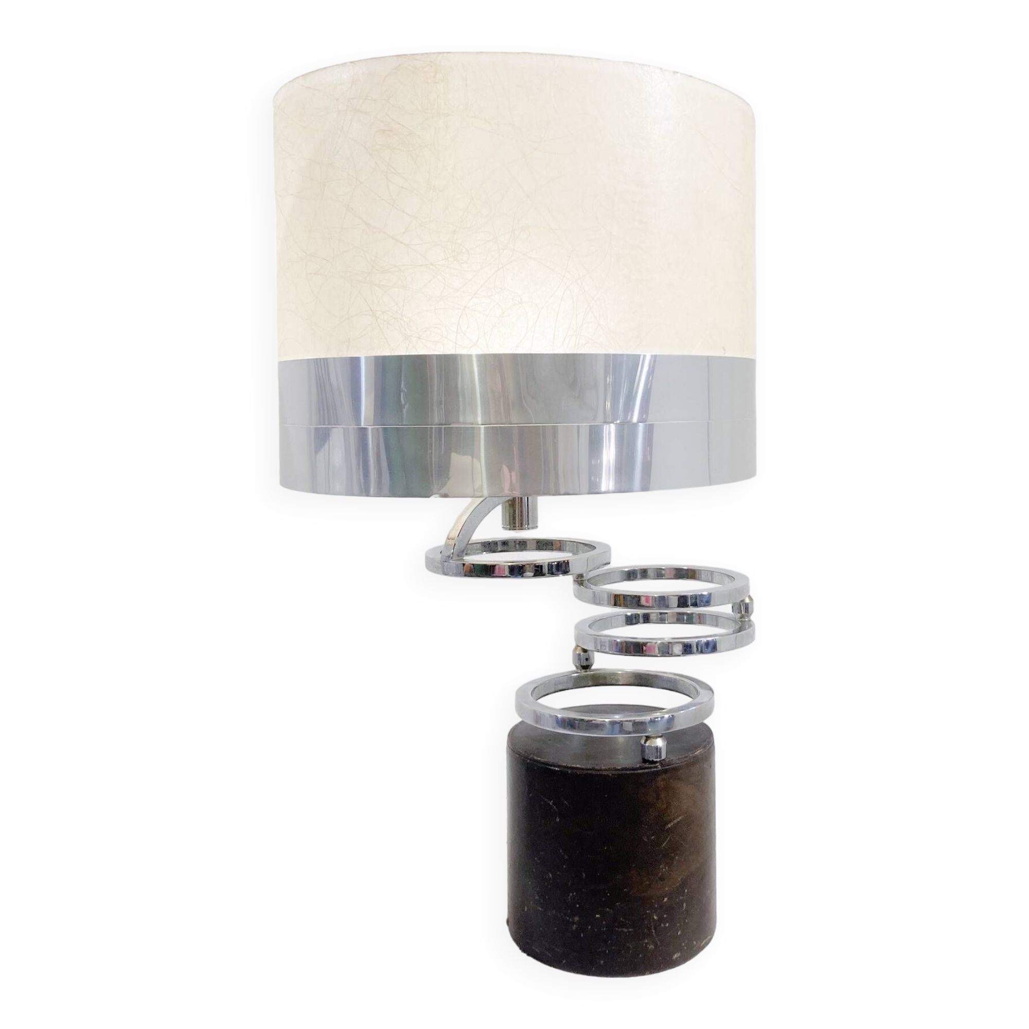 Table lamp in metal and leather, mid-20th century