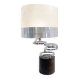 Table lamp in metal and leather, mid-20th century