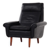 Black leather armchair, Danish design, 1970s, production: Denmark