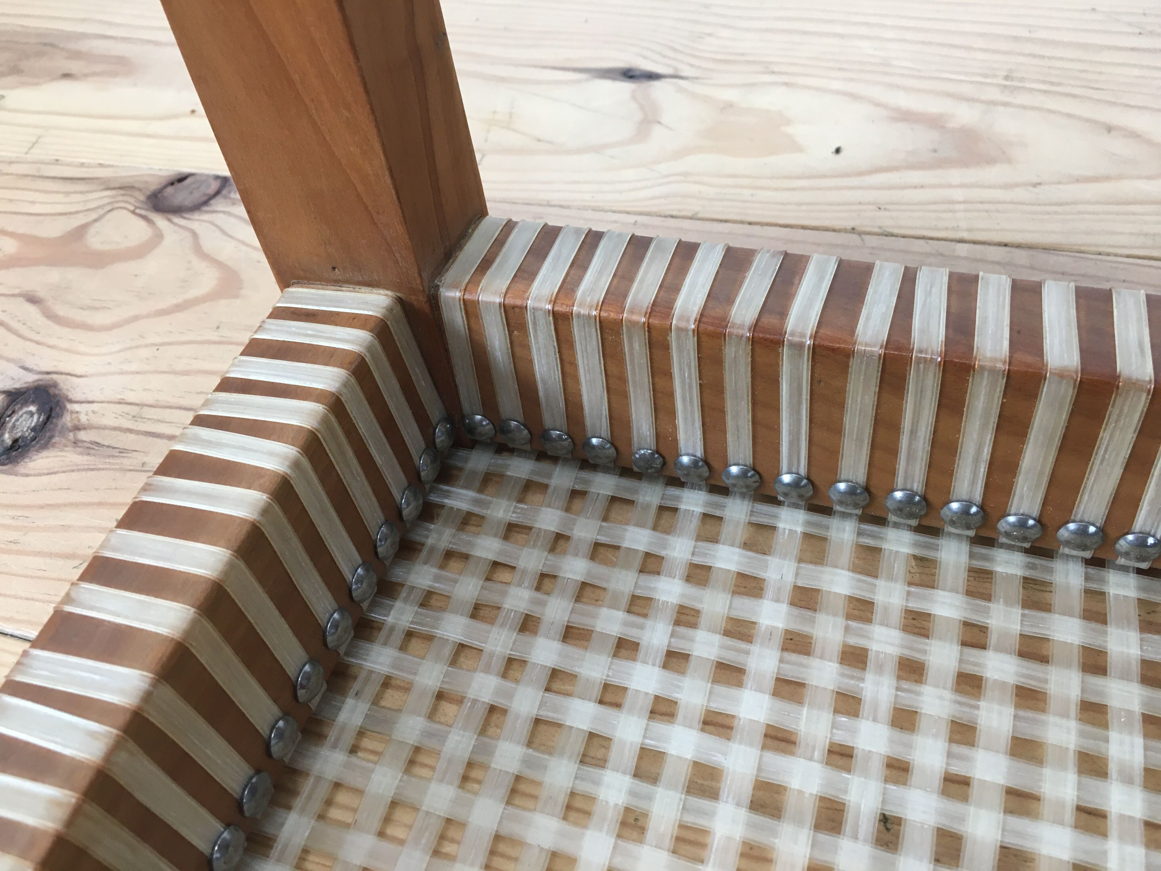 60s modernist stool, canning and wood