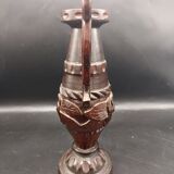 Carved wood amphora vase varnished