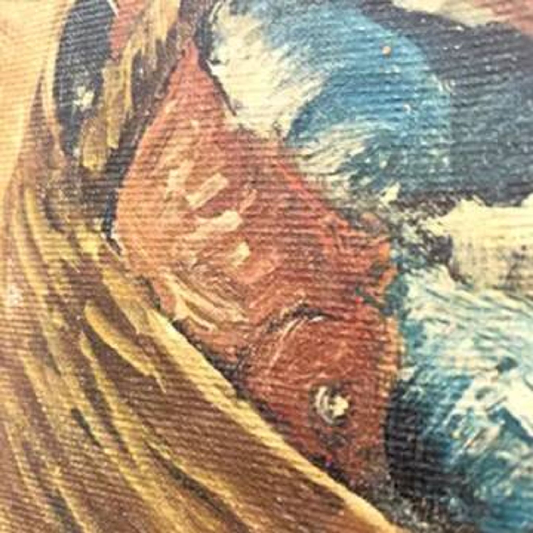 Oil painting, G. De Curtis, signed canvas, young Italian fisherman, late 20th century