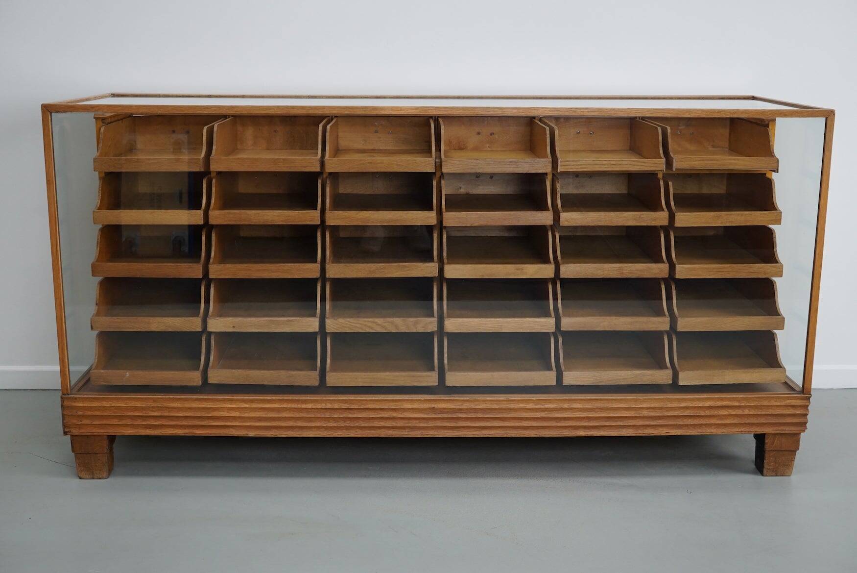 Antique British maple & oak haberdashery cabinet or shop counter, 1930s