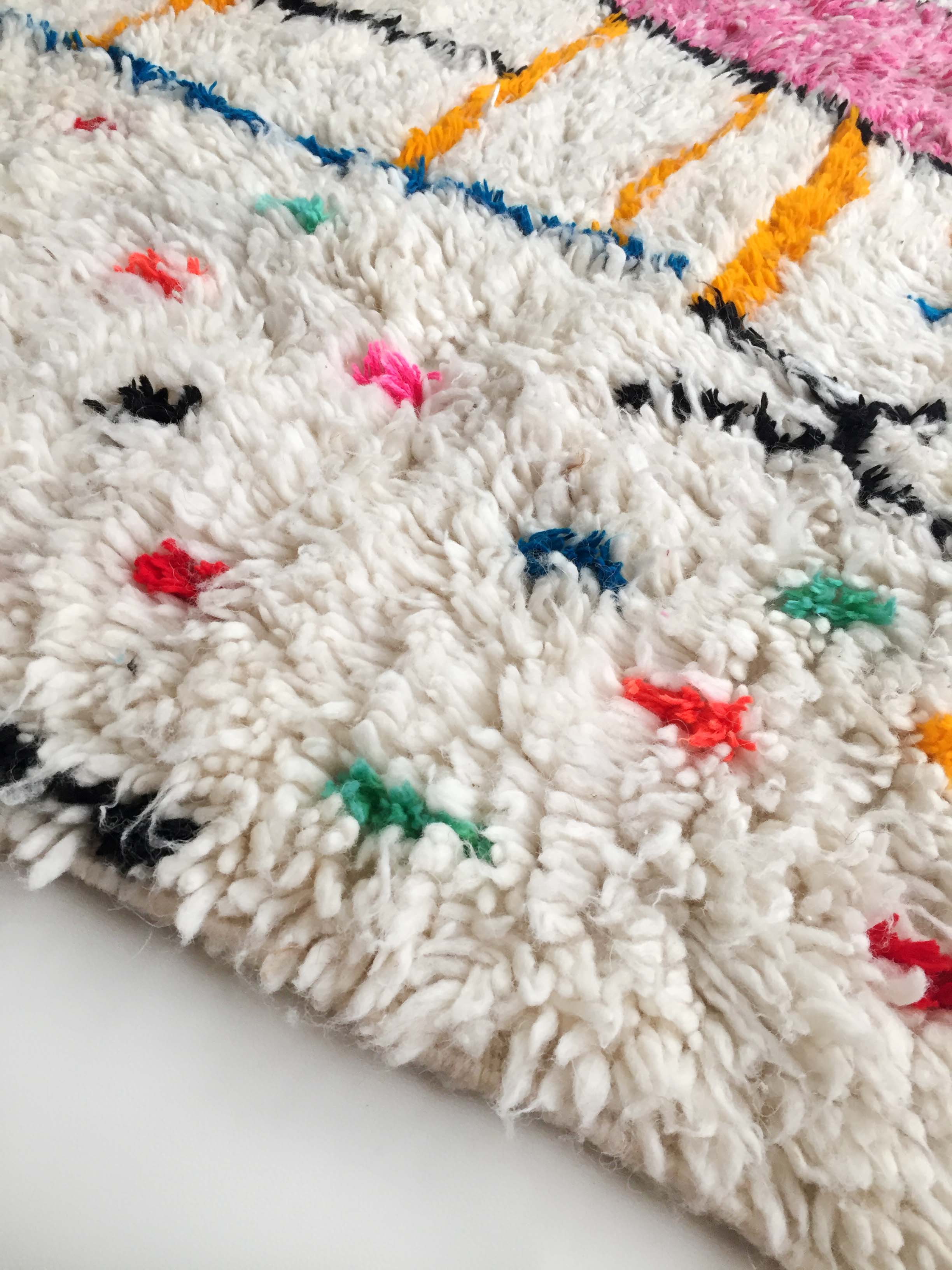 Moroccan Berber carpet Azilal ecru with colorful patterns 290x185cm