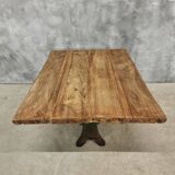 Antique oak dining table on cast iron base 93 x 123 cm