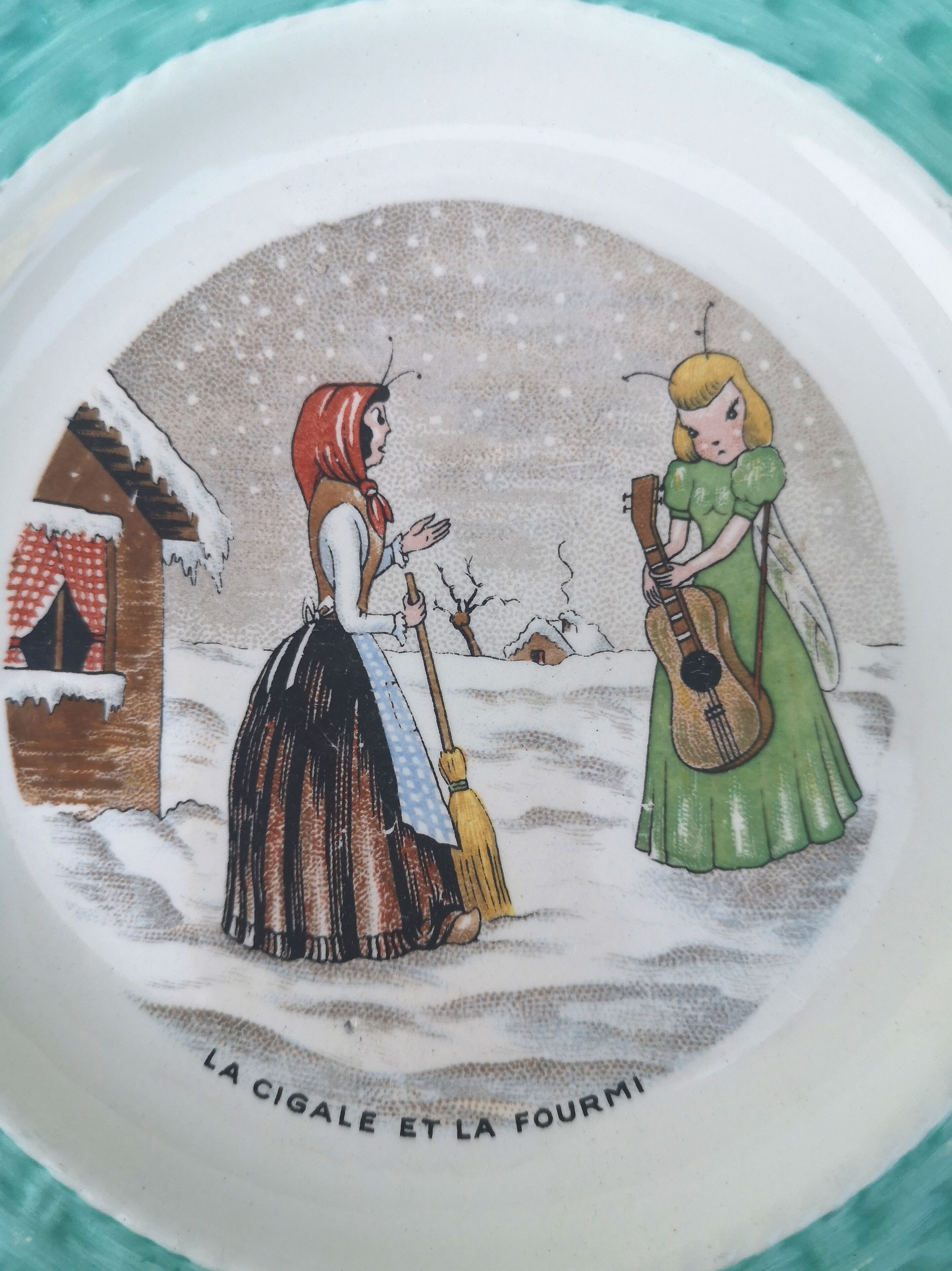 Old dessert plates, talking theme Fables de la Fontaine